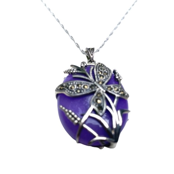 Genevieve & Grace Jewelry - Genevieve & Grace Sterling Silver Marcasite & Lavender Jade Necklace